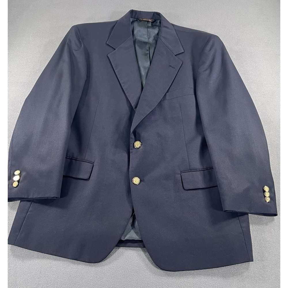 VTG Botany 500 Blazer Men's 44R Navy Gold Button Sport Coat Jacket Classic USA